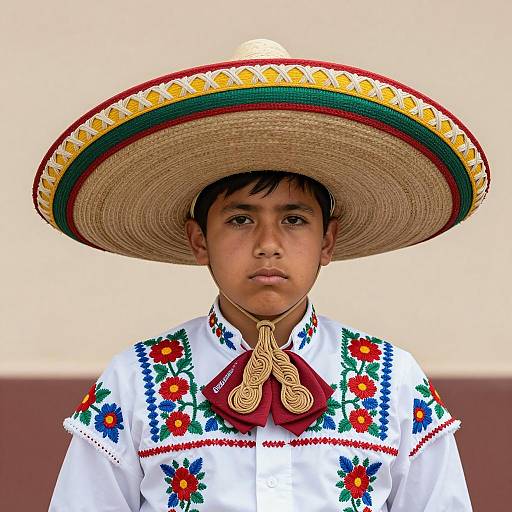 Photorealistic Portrait of Young Boy in Sombrero