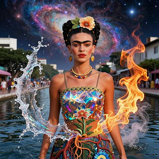 Surreal Portrait with Fire and Water Elements