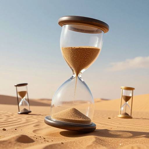 Floating Hourglasses Over Golden Desert