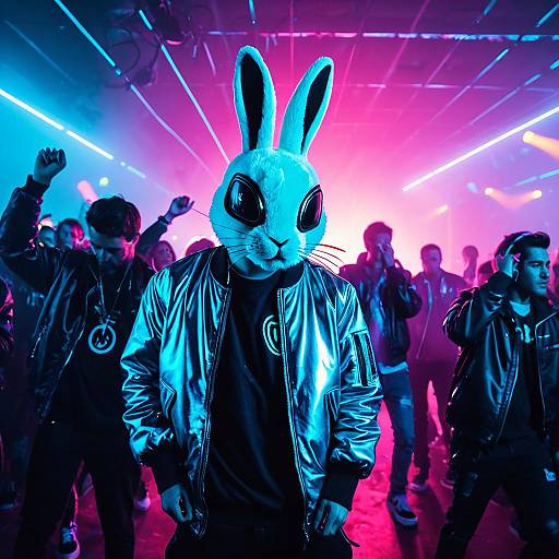Person Wearing Rabbit Mask at Neon Rave Party