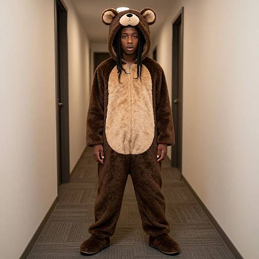 Bear Costume Kid in Hallway