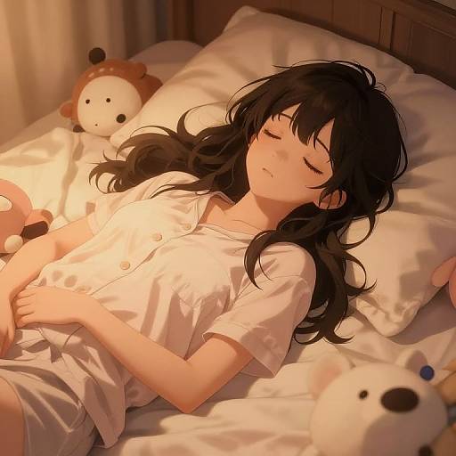 Lazy Anime Girl in Cozy Bedroom