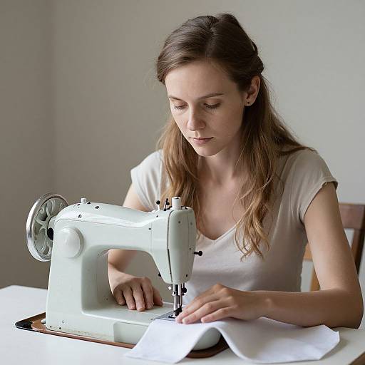 Antique Slim Woman Sewing Realistic