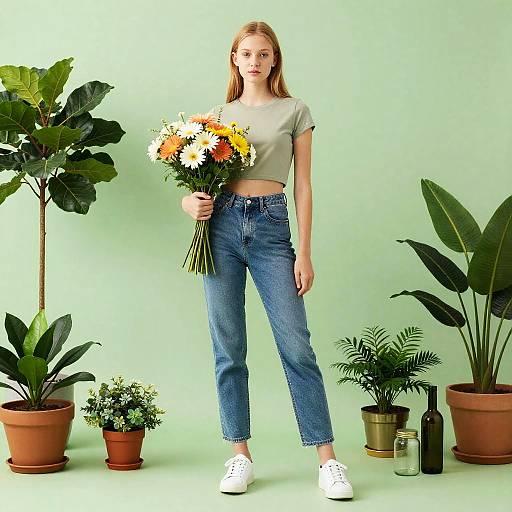 Confident Blonde Teen in Floral Setting