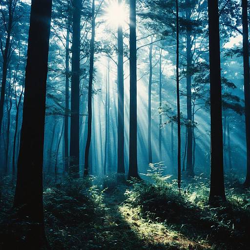Mystical Forest in Early Morning Mist