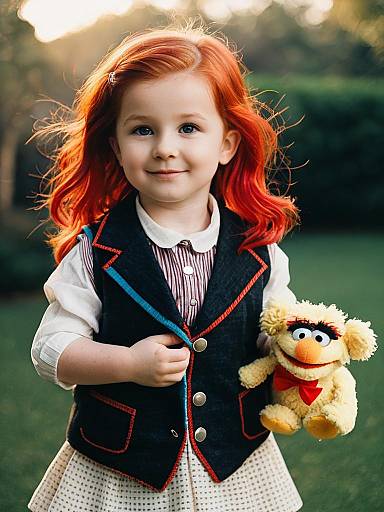 Toddler Girl with Red Hair Holding Plush Toy