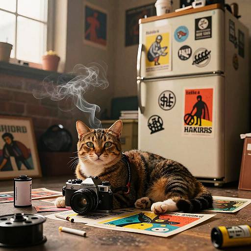Vintage Camera Cat in Urban Loft