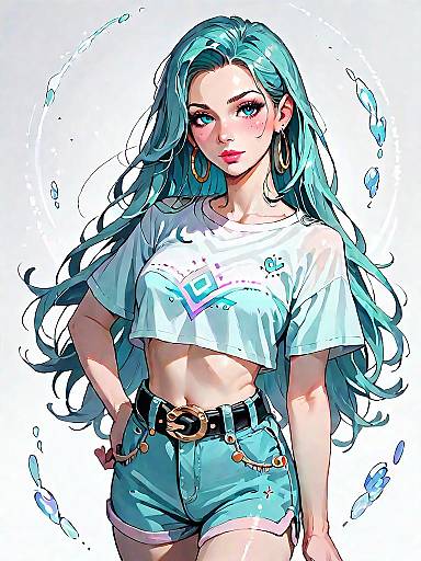 Stylish young woman with teal hair