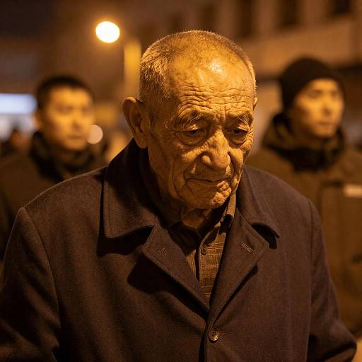 Elderly Man in Warm Streetlight Glow
