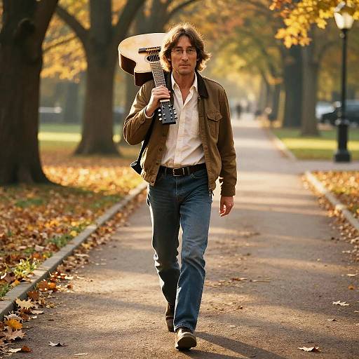 John Lennon Mid-Step in Autumn Park