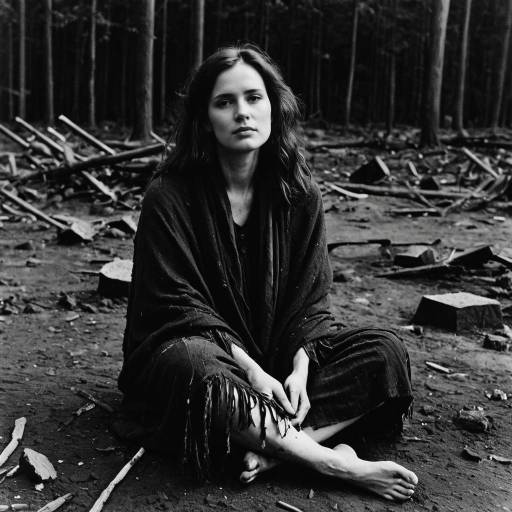 Woman Sitting in Ashes with Frayed Shawl