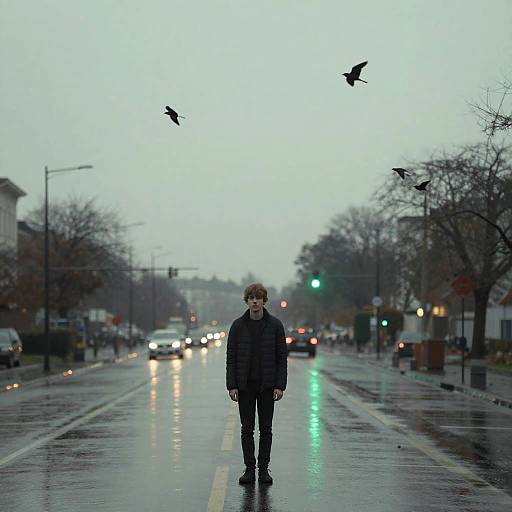Solitary Youth on Moody Urban Street