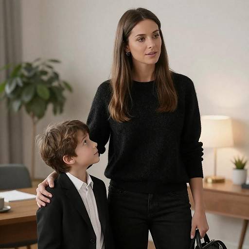 Warm Indoor Portrait of Woman and Boy