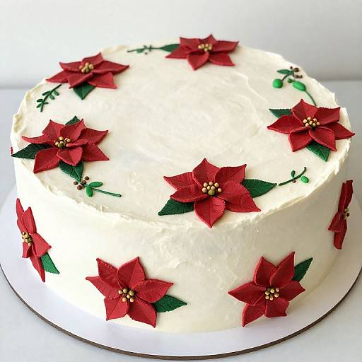 White Fondant Cake with Poinsettias