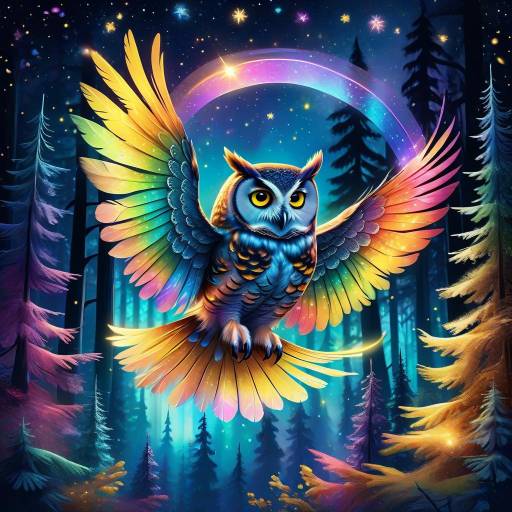 Whimsical Owl in a Magical Nightscape