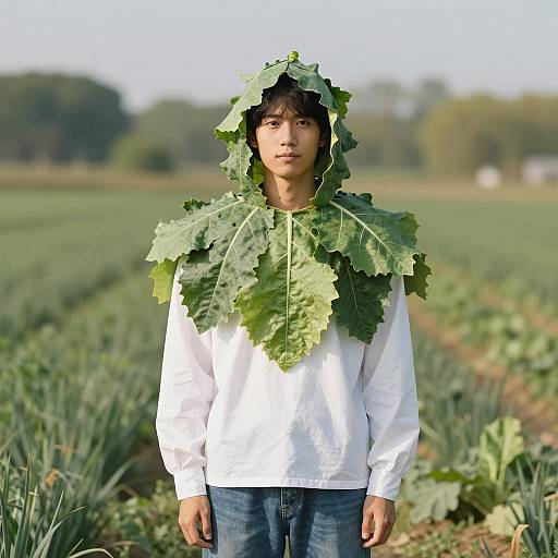 Young Man in Realistic Leaf Costume