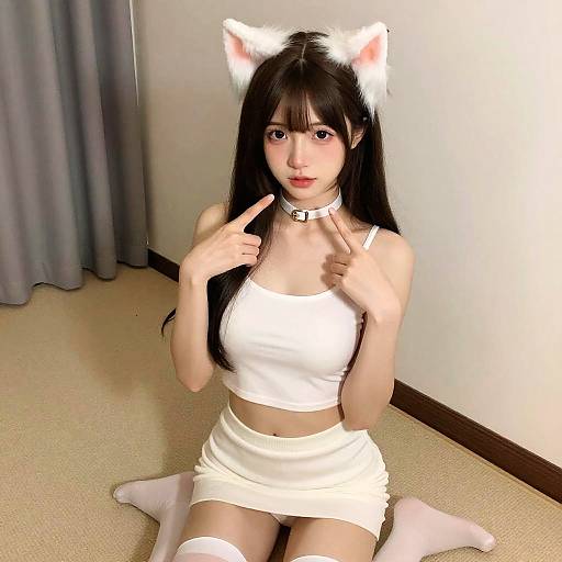 Egirl with Cat Ears and White Outfit