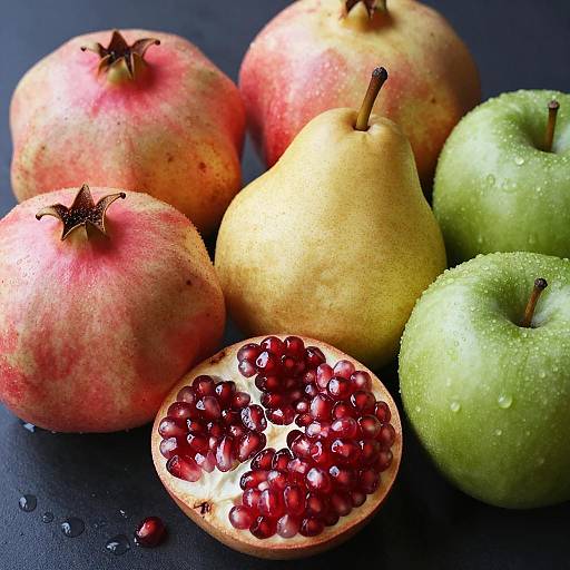 Vibrant Fresh Fruits on Dark Surface
