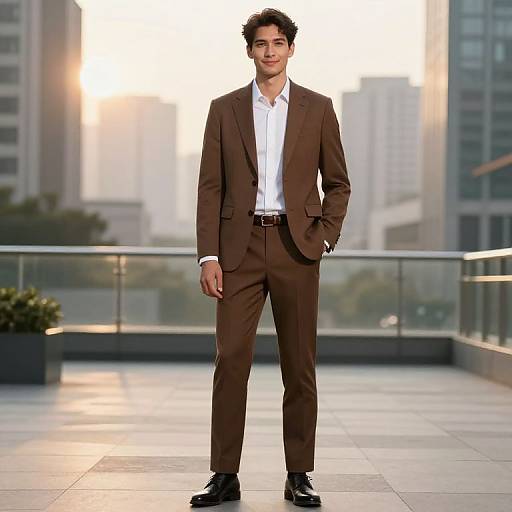 Confident Man in Brown Suit at Golden Hour
