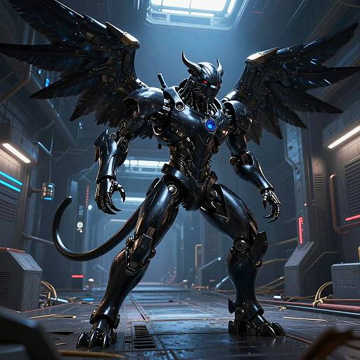 Sleek Jet-Black Panther Mecha