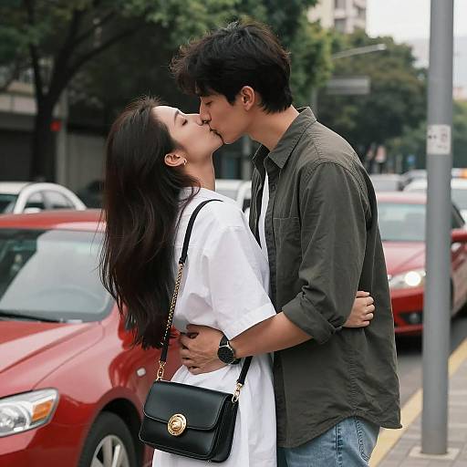 Urban Romantic Kiss Between Two Lovers