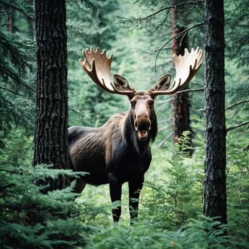 Playful Moose Hiding in Forest Playful Moose Hiding in Forest