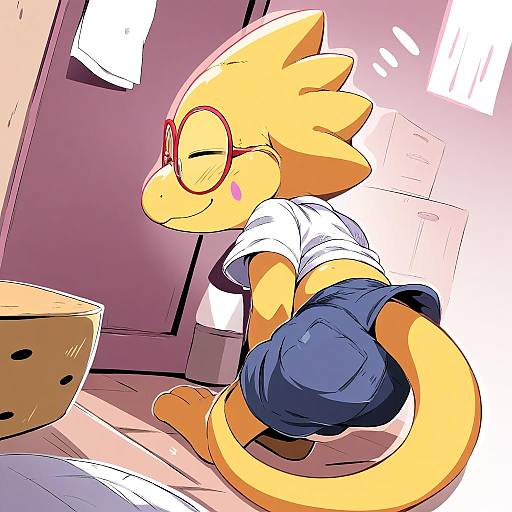 Illustration of Alphys, undertale in the style of Ichimi