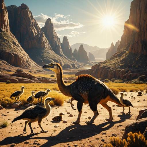 Phorusrhacos and Chicks in Prehistoric Landscape