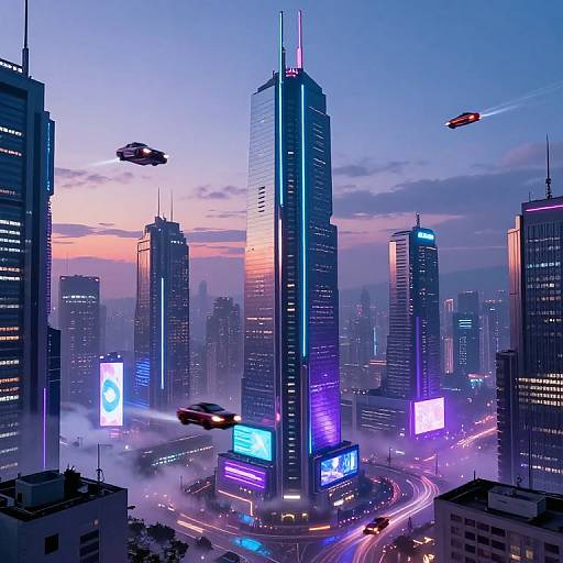 Futuristic Cyberpunk Cityscape at Dusk