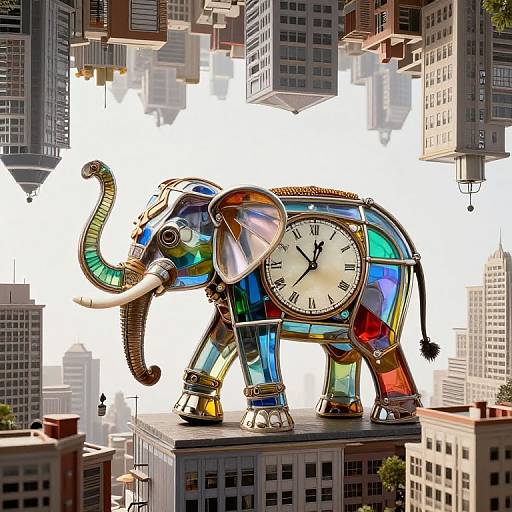 Clockwork Elephant in Surreal City