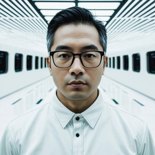 Portrait of East Asian Man in Futuristic White Space