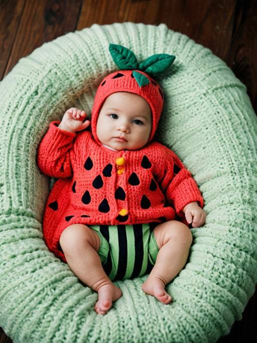 Baby in Watermelon Costume on Soft Cushion