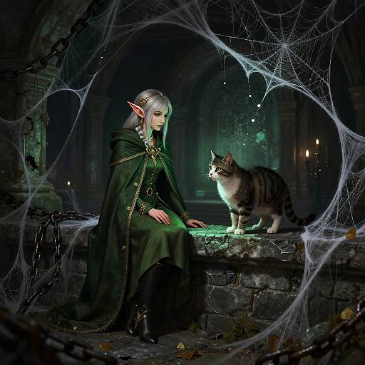 Elf and Cat Girl in Eerie Dungeon