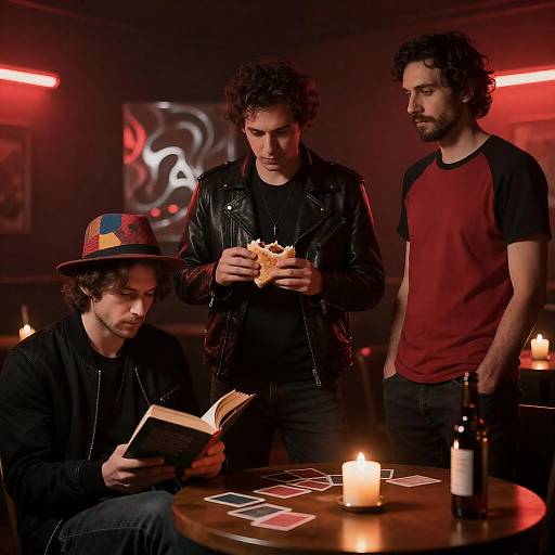 Mysterious Gathering in Red Lighting