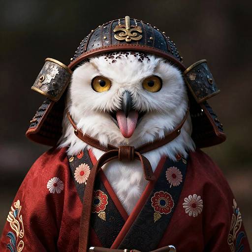 Kabuto Samurai Snowy Owl in Kimono