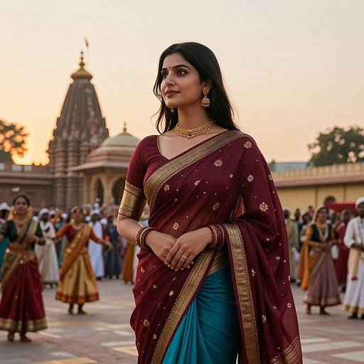Serene Lady in Luxurious Saree at Sunset