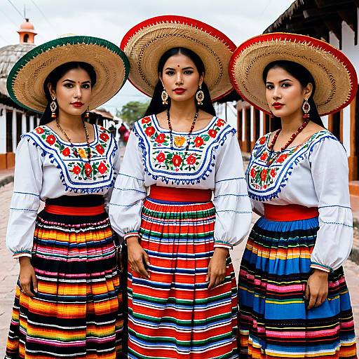 Three Mexican Women in Traditional Dress