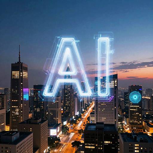 Ethereal AI Glyph Over Futuristic City