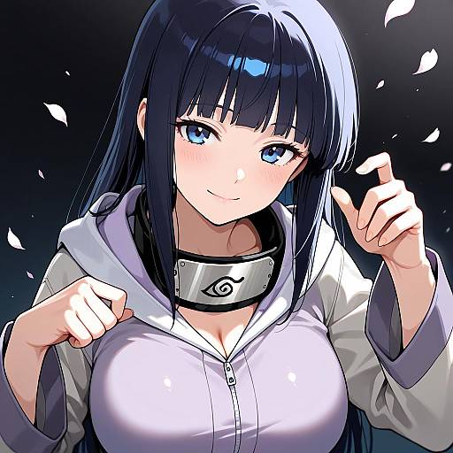 Anime Girl in Fighting Pose with Hooded Cardigan