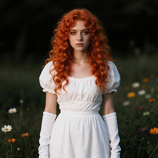 Realistic Orange-Haired Girl in Field