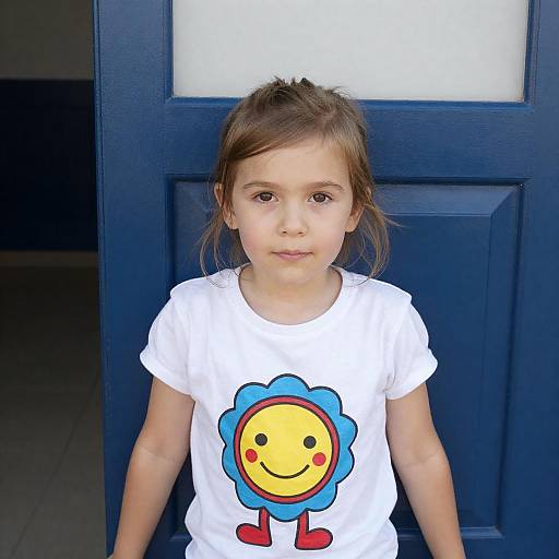 Girl with Cartoon Tee by Blue Door