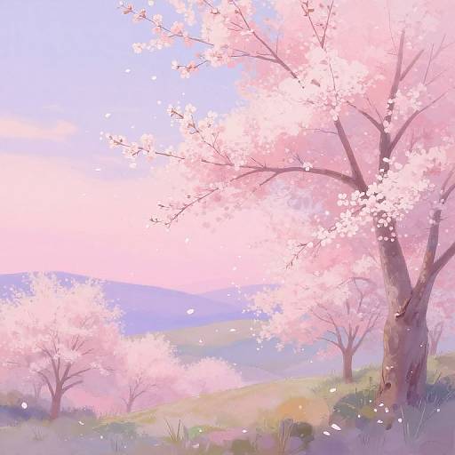 Serene Pastel Cherry Blossom Landscape