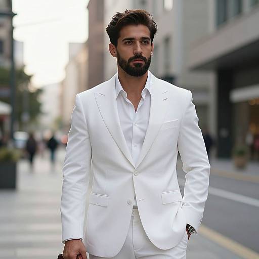 Confident Man in White Suit Jacket