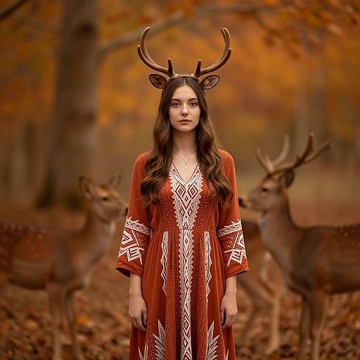Ethereal Autumn Woman with Deer