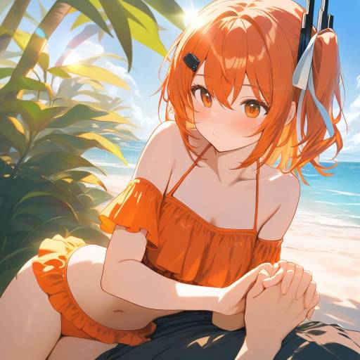 Playful Beach Scene with Adachi Rei