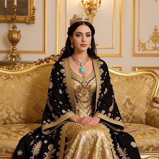 Regal Woman on Ornate Gold Couch