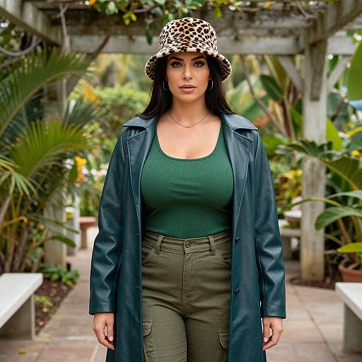 Stylish Woman in Tropical Garden