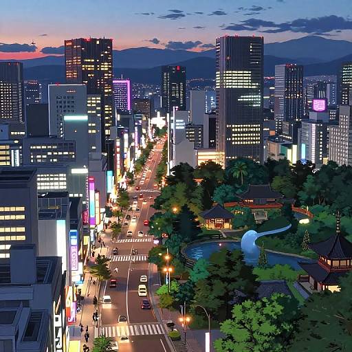Vibrant Anime Cityscapes at Dusk