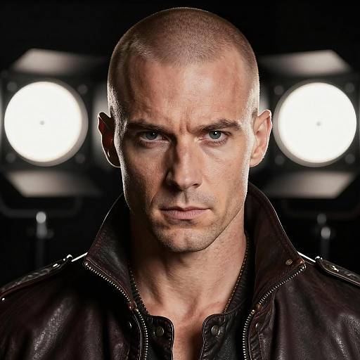 Intense Man in Dark Leather Jacket
