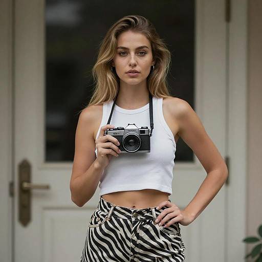 Young Woman with Vintage Camera